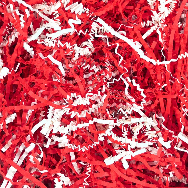 Amsthow Red and White Crinkle Paper Filler Shredded Paper Cut 1/2 LB Gift Basket Box Wrap Basket Raffia Grass Stuffing for Easter Birthday Decoration - Image 1